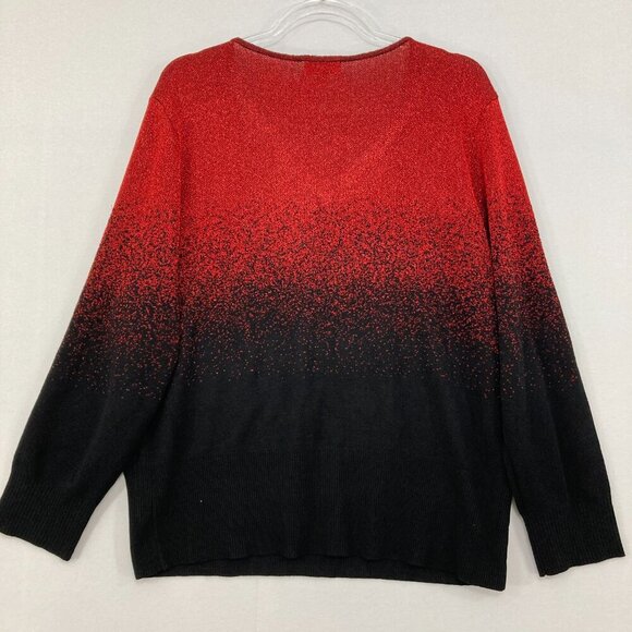 New Birch NY size 1X Red Black Ombre V Neck Stretch Knit Long Sleeve Sweater - Picture 8 of 9